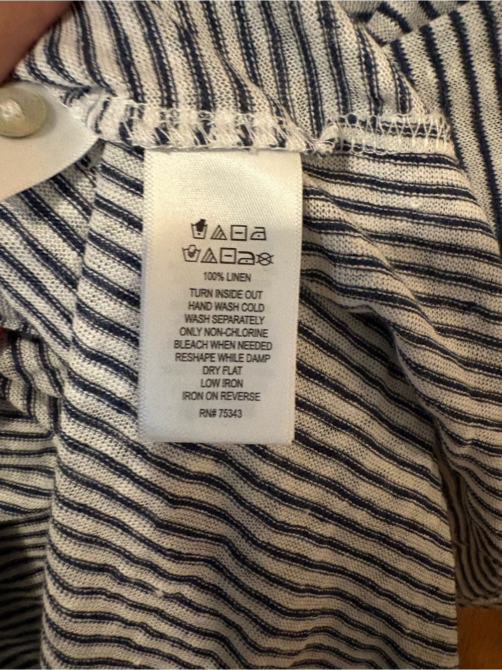 Adrienne Vittadini Navy & White Striped 100% Linen Roll-Tab Sleeve Top NWT - Picture 6 of 6